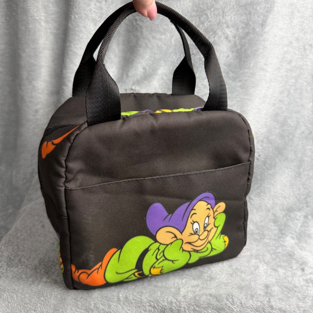 Disney Snow White Dopey Insulated Lunch Bag Black Canvas Thermal Tote